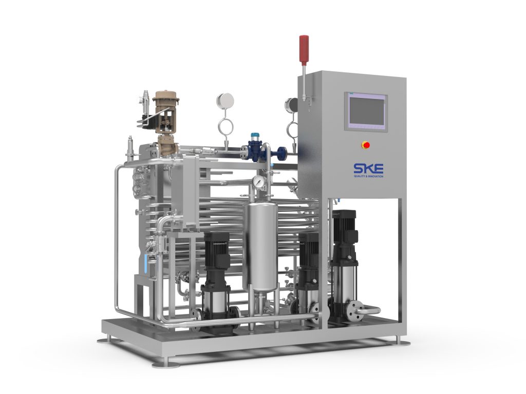Rendered flash pasteurizer with touchscreen control cabinet